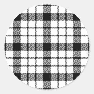 Sticker Rond MacFarlane tartan noir blanc plaid
