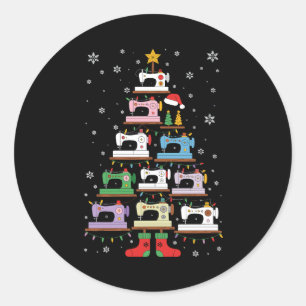 Sticker Rond Machine à coudre de Noël Guirlandes de l'arbre Cha