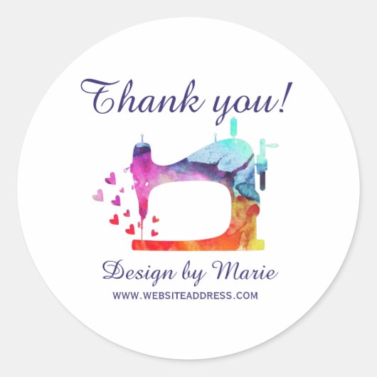 Sticker Rond Machine à coudre Merci aquarelle (Devant)