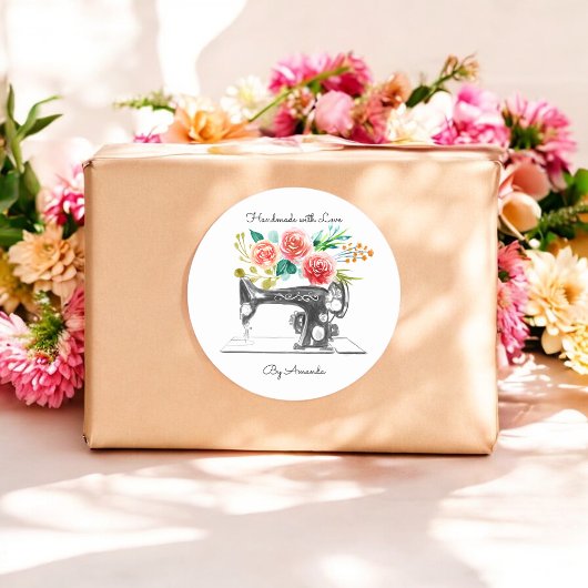 Sticker Rond Machine à coudre noire Boutique sur mesure blanche