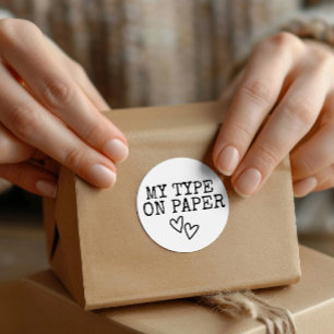 Sticker Rond Machine à écrire Mon type sur papier Mariage minim