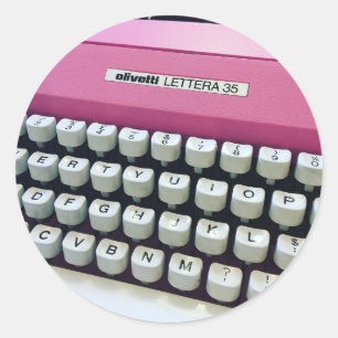 Sticker Rond Machine à écrire rose