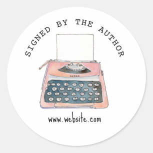 Sticker Rond Machine à écrire rose mignonne signée par l'auteur