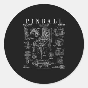 Sticker Rond Machine de jeu Pinll Arcade Vintage Gamer Brevet P