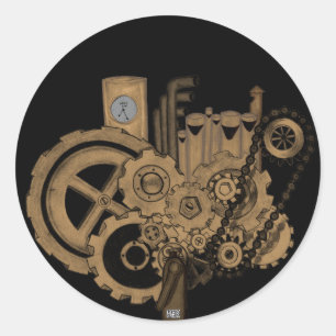 Sticker Rond Machines de Steampunk (effrontées)