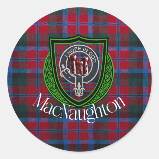 Sticker Rond MacNaughton Scottish Clan Tartan & Crest (Devant)