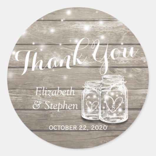 Sticker Rond Maçon Rustique En Bois Mason Jar Lampe Mariage Fav (Devant)