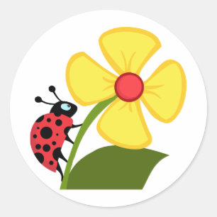 Sticker Rond Madame Bug sur la fleur jaune