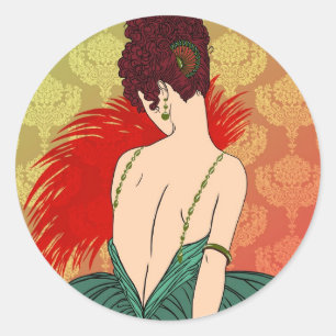 Sticker Rond Madame d'art déco avec la damassé - BIANCA : No