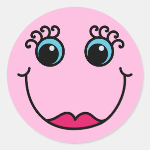 Sticker Rond Madame Emoji Face Light-pink