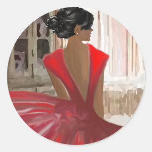 Sticker Rond Madame en rouge