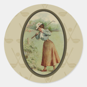 Sticker Rond Madame jouante au golf vintage Art