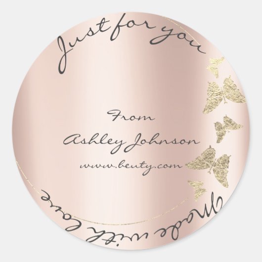 Sticker Rond Made Love For You Nom Butterfly Powder Rose Gold (Devant)
