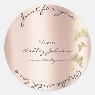 Sticker Rond Made Love For You Nom Butterfly Powder Rose Gold