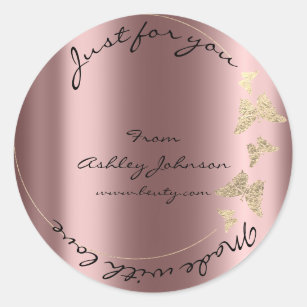 Sticker Rond Made Love For You Nom Papillon Rose Blush Gold