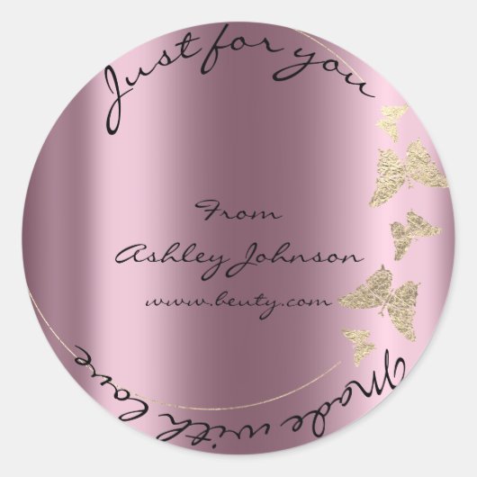 Sticker Rond Made Love For You Nom Papillon Rose Purple Or (Devant)