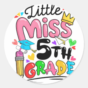 Sticker Rond Mademoiselle 5e année Ck mignonne pour l'école