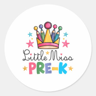 Sticker Rond Mademoiselle Pré-maternelle Crayons Couronne Migno