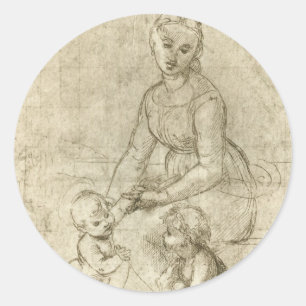 Sticker Rond Madone, Christ et saint Jean-Baptiste par Raphaël