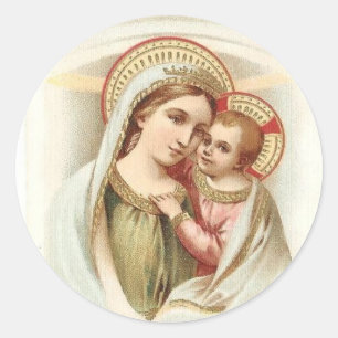 Sticker Rond Madonna a béni Mary avec le bébé Jésus