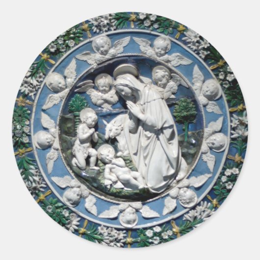 Sticker Rond Madonna Adoring Child par Della Robbia (Devant)