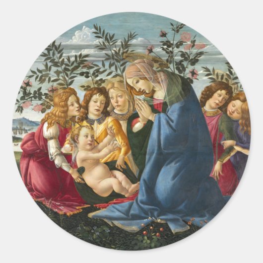 Sticker Rond Madonna Adoring the Child avec 5 Anges Botticelli (Devant)