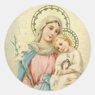 Sticker Rond Madonna bénit Marie avec Bébé Jésus
