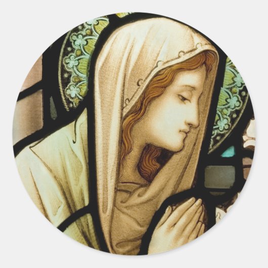 Sticker Rond Madonna dans la prière Vitrail (Devant)