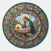 Sticker Rond Madonna et Bébé Jésus Noël religieux (Devant)