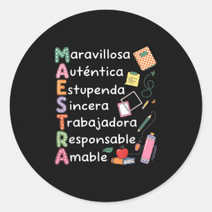 Sticker Rond Maestra Enseignant espagnol enseignant bilingue Ma