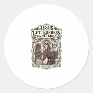 Sticker Rond Magasin d'impression Jésus Letterpress Jésus Lette
