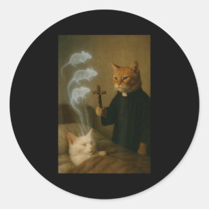 Sticker Rond Mage Chat Mème Chat Exorcisme Souris Drôle Fantais