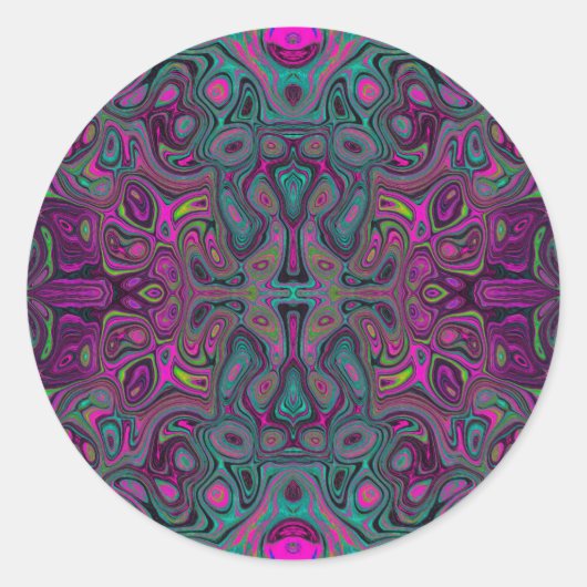 Sticker Rond Magenta Abstrait et Motif Super Turquoise (Devant)