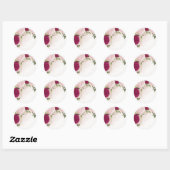 Sticker Rond magenta fleurs roses verdure mariage (Feuille)
