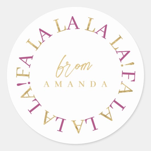Sticker Rond Magenta Gold Christmas Fa La La ID1009 (Devant)