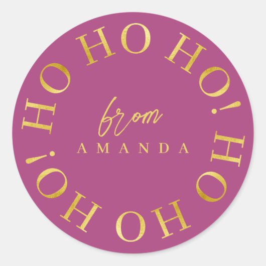 Sticker Rond Magenta Gold Christmas Ho Ho Ho ID1009 (Devant)