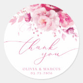 Sticker Rond Magenta Hot rose Mariage Floral Merci Favoriser (Devant)