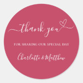 Sticker Rond Magenta merci mariage de coeur (Devant)