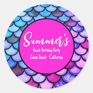 Sticker Rond Magenta Purple Blue Mermaid Scales Plage Anniversa