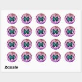 Sticker Rond Magenta Purple Frotle papillon Turquoise de Bohême (Feuille)