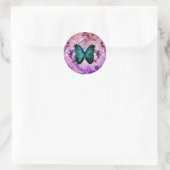 Sticker Rond Magenta Purple Frotle papillon Turquoise de Bohême (Sac)