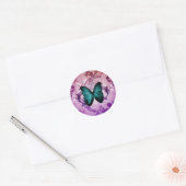 Sticker Rond Magenta Purple Frotle papillon Turquoise de Bohême (Enveloppe)