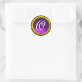 Sticker Rond MAGIC AMÉTHYST MONOGRAM brillant violet éclatant (Sac)