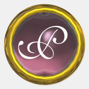 Sticker Rond MAGIC AMÉTHYST MONOGRAS rose vif