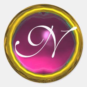 Sticker Rond MAGIC AMÉTHYST MONOGRAS rose vif