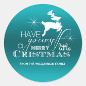 Sticker Rond Magic Christmas Reindeer (bleu) Personnalisé (Devant)