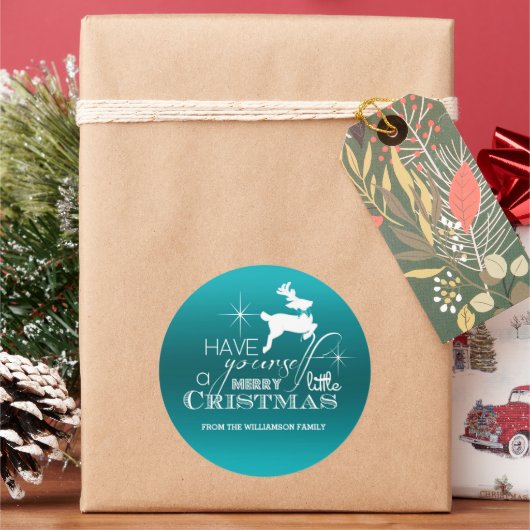 Sticker Rond Magic Christmas Reindeer (bleu) Personnalisé (vacances)