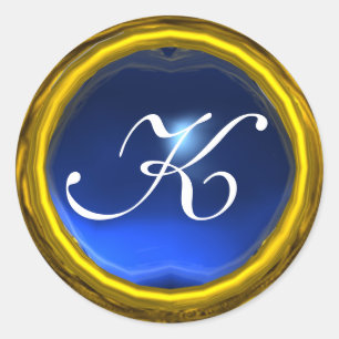 Sticker Rond MAGIC SAPPHIRE MONOGRAS brillant jaune bleu vif