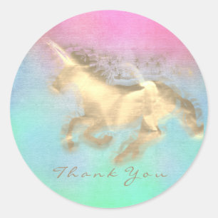 Sticker Rond Magic Unicorn Gold Stars Merci Mint Ombre
