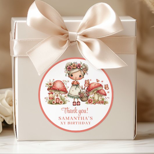 Sticker Rond Magical Fairy 4th Birthday Pastel Pink Thank You 